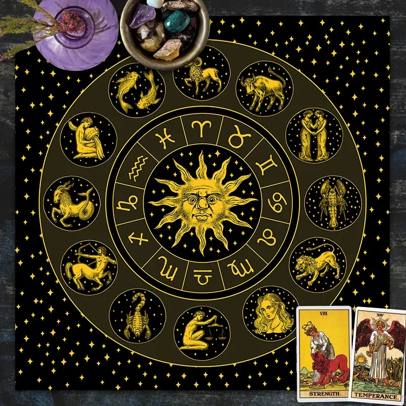 Zodiac Party Games - Tappeto per Tarocchi in Velluto Dorato
